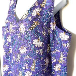 J-Jill Dress Women's Linen Purple Flower Sleeveless Size L